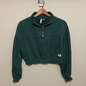 Divided H&M Basic Green Quarter-Zip Cropped Sweatshirt, Size Medium
